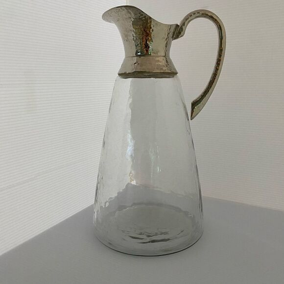Hammered Glass Jug With Hammered Silver Spout And Handle 42oz - Picture 3 of 13